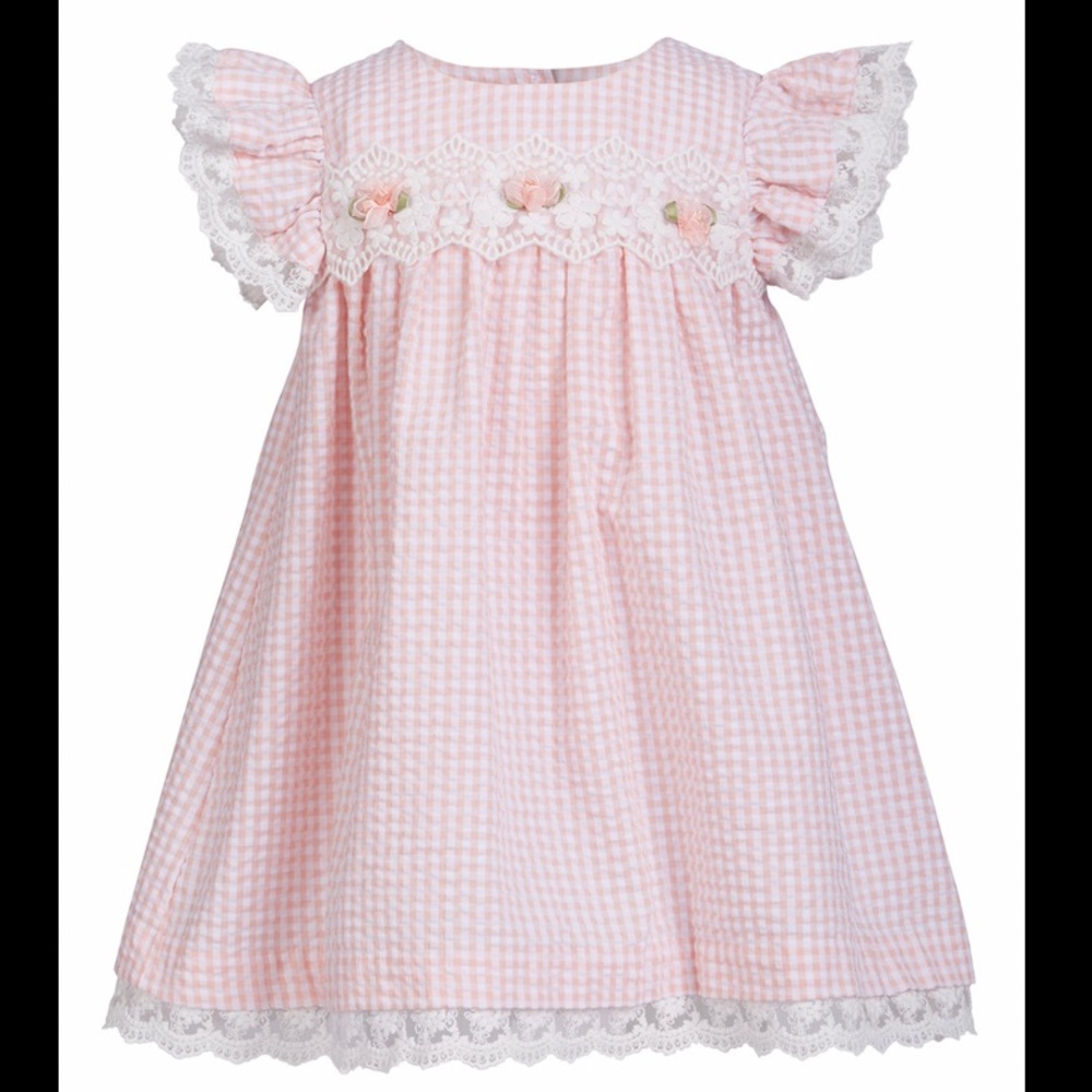 Seersucker lace summer pink baby dress